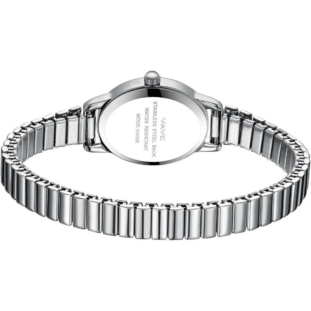 Women's Silver Watch with Stainless Steel Expansion Band Oval Case Roman Dial